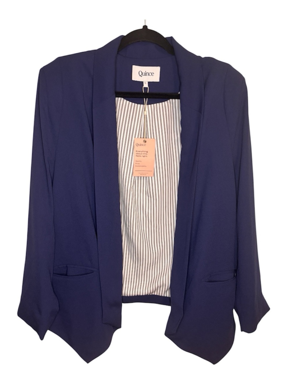 Quince Navy Open-Front Draped Blazer